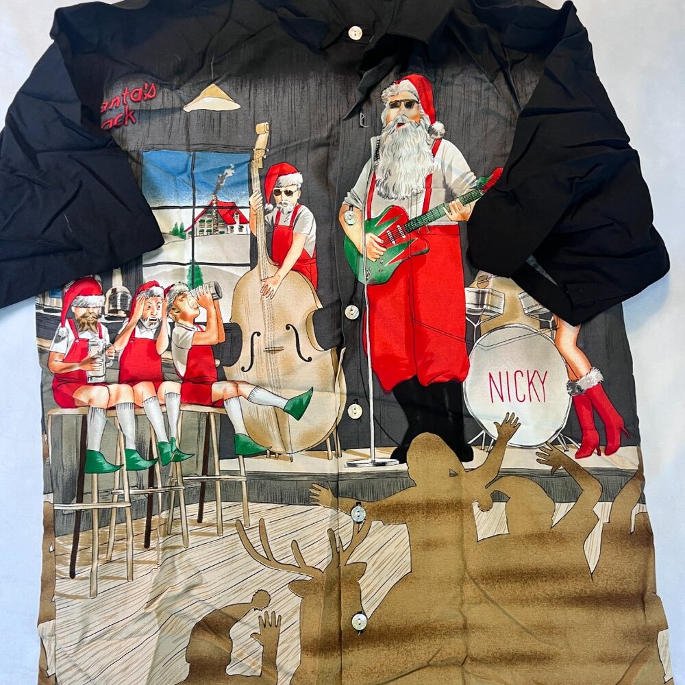 Tori Richards St. Nick Rockabilly Santa Short Sleeve Button Down Shirt Men's XL - Picture 2 of 7